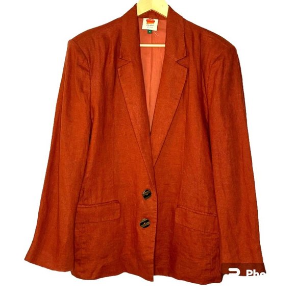 NWOT Farm Rio 100% Linen Burnt Orange Lightweight Oversized Blazer M - Picture 5 of 8